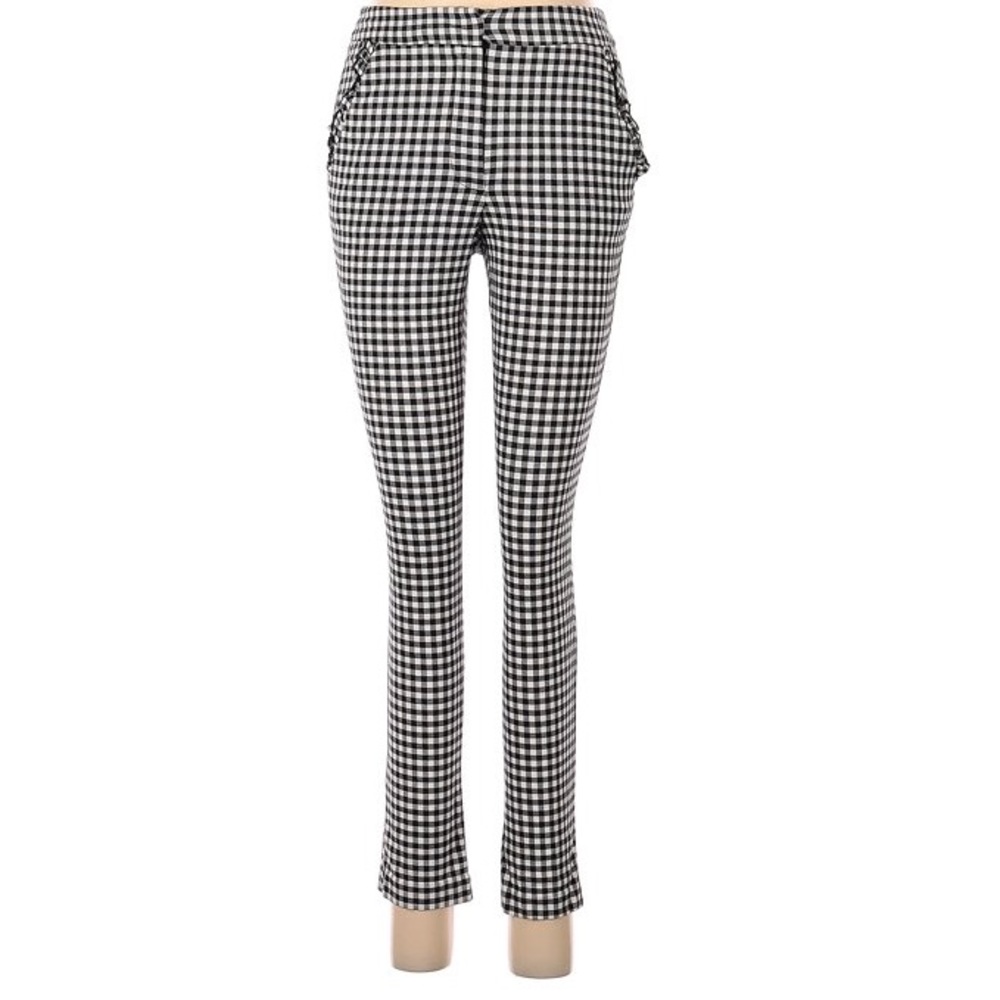 Zara Black White Gingham Print Ruffle Pocket Casual Pant
